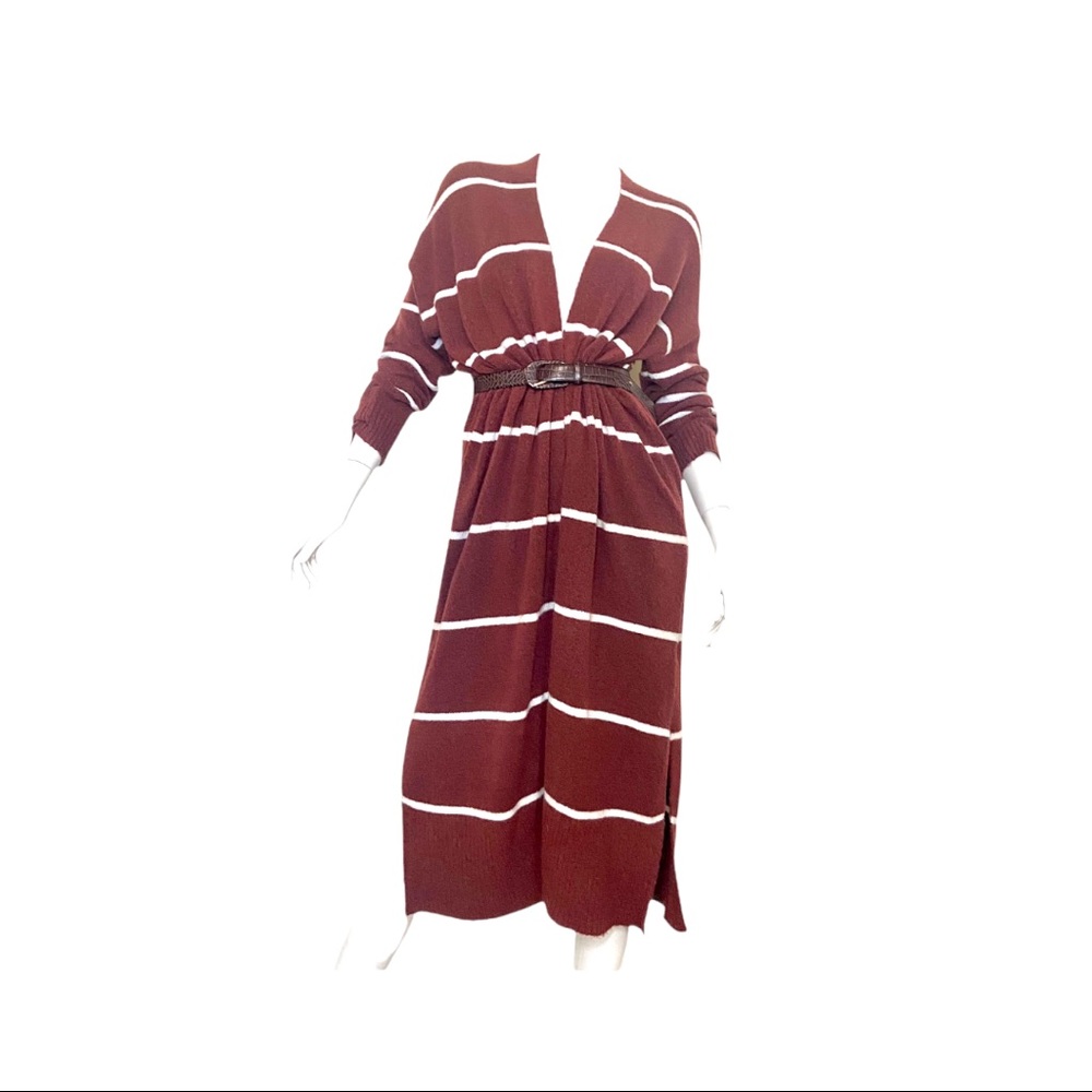 Debut Open Front Long Cardigan White Strip…
